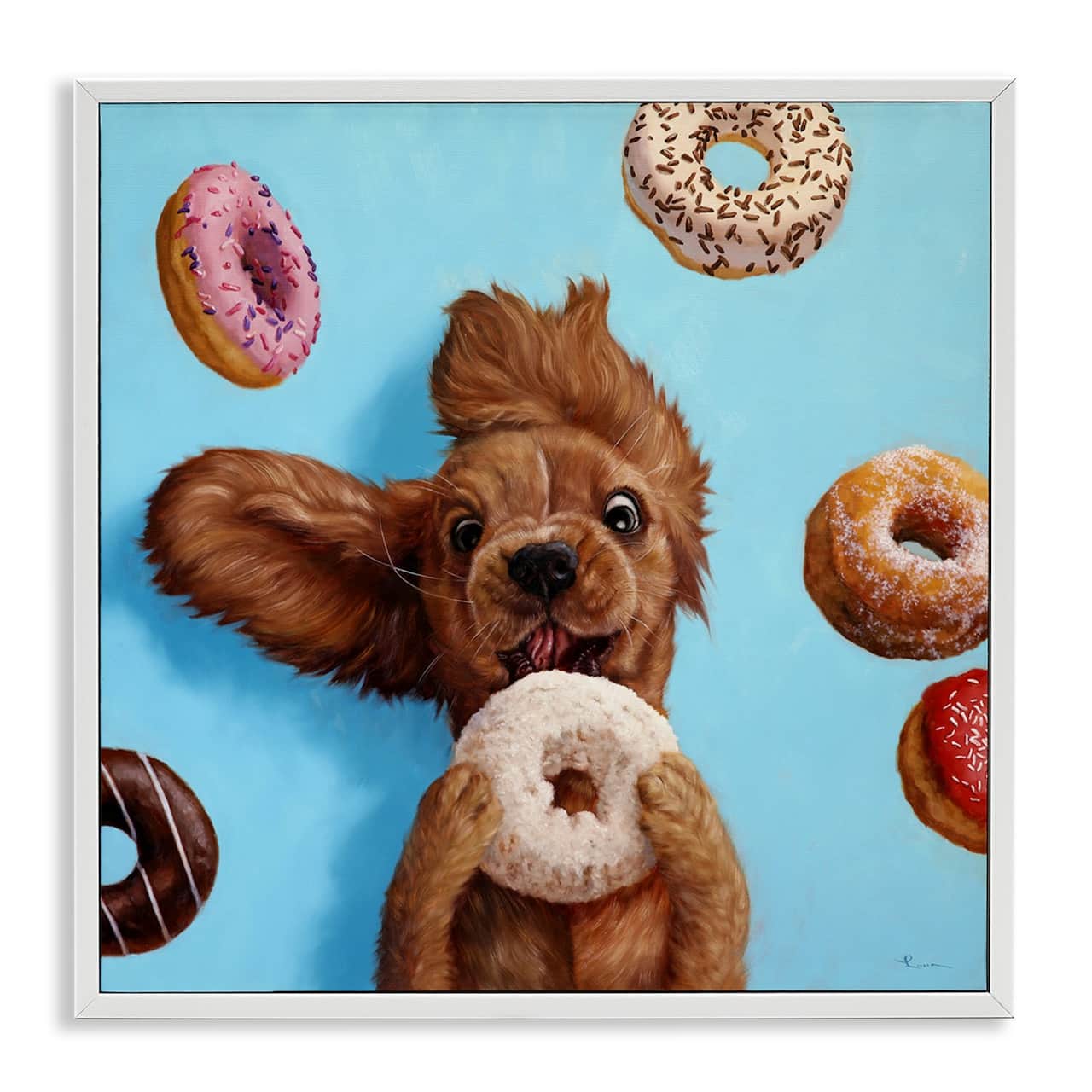 Stupell Industries Funny Dog Licking Donut Framed Giclee Art